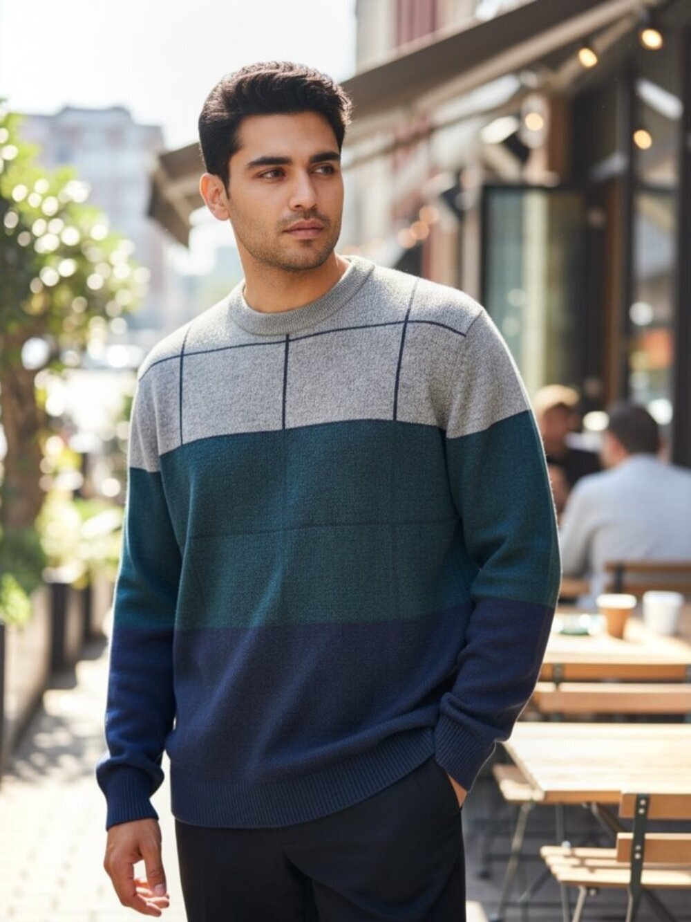 Robert Comstock Sweater Pullover Mens XL Cashmere Wool Blue Grey